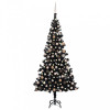 Set pom Crăciun artificial LED-uri&amp;globuri, negru 240 cm PVC