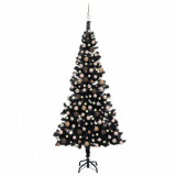 VidaXL Brad Crăciun pre-iluminat cu set globuri, negru, 240 cm, PVC