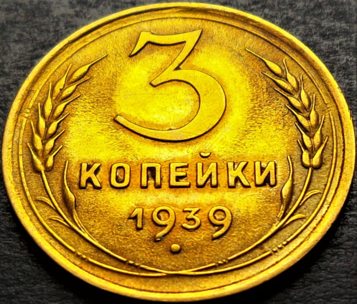 Moneda istorica 3 KOPEICI - URSS / RUSIA, anul 1939 *cod 621 B - excelenta