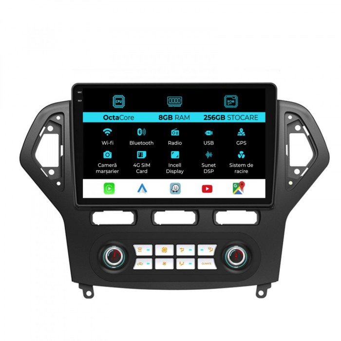 Navigatie Dedicata Ford Mondeo (2007-2014), 10Inch, 8Gb Ram, 256Gb Stocare, Carplay - Clima Automata