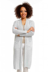Pulover pentru femei, tricotat, lung, asimetric, bleu, stil cardigan - 30048 foto
