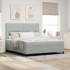 vidaXL Pat box spring cu saltea, gri deschis, super king, catifea foto