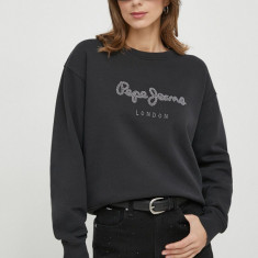 Pepe Jeans hanorac de bumbac femei, culoarea negru, cu imprimeu