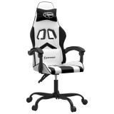 Cumpara ieftin Scaun de gaming pivotant, alb si negru, piele ecologica