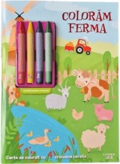 Coloram ferma. Carte de colorat cu 4 creioane cerate - Litera