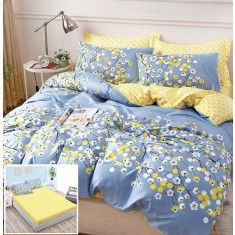 Lenjerie Pat Kansas Px058, Bumbac, 4 Piese, Cu Elastic, Albastru, Galben