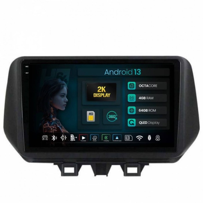 Navigatie 2K Hyundai Tucson (2018-2020) 4GB RAM Android 13 Octacore Slot Sim 4G DSP GPS Wi-FI Carplay Android Auto USB Bluetooth Waze Touchscreen 9.5