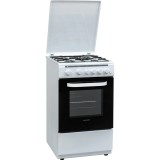 Aragaz Heinner HFSC-V60LITGWH, Gaz, 4 arzatoare, Aprindere electrica, Dispozitiv siguranta plita si cuptor, Timer, Grill, Duze incluse, 50 cm, Alb