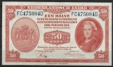 !!! F RARR : INDIILE OLANDEZE - 50 CENTI 1943 - P 110 - AUNC+ / CEA DIN SCAN