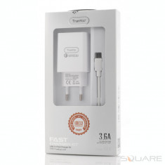 Incarcatoare Retea Tranyoo, SE4, Fast Charger Kit, USB 3.0 + USB Type-C Cable, White