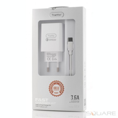 Incarcatoare Retea Tranyoo, SE4, Fast Charger Kit, USB 3.0 + USB Type-C Cable, White foto