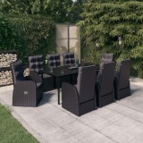 VidaXL Set mobilier de grădină cu perne, 9 piese, negru