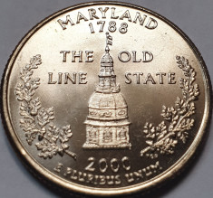 Moneda 25 cents 2000 USA, Maryland, litera P / D foto