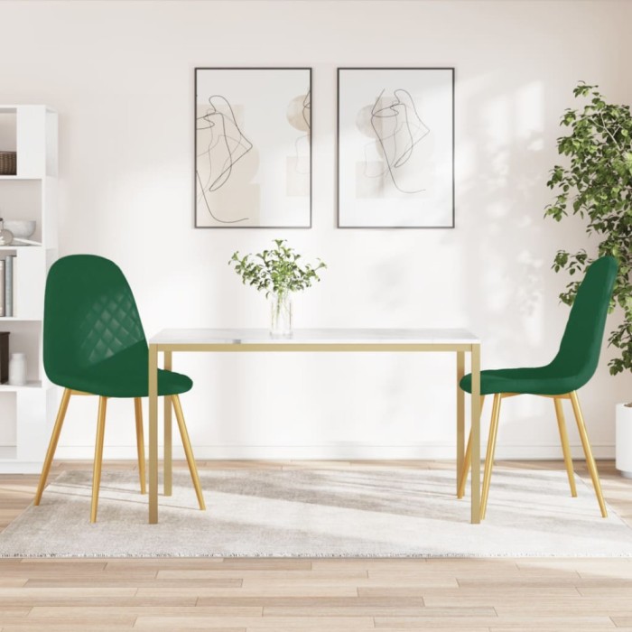 vidaXL Scaune de sufragerie, 2 buc., verde &icirc;nchis, catifea 325670