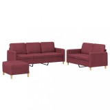 Cumpara ieftin Set canapea cu perne, 3 piese, rosu vin, material textil
