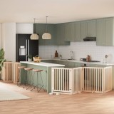 vidaXL Poartă de c&acirc;ini pliabilă cu ușă, 10 panouri, 800 cm, lemn plop