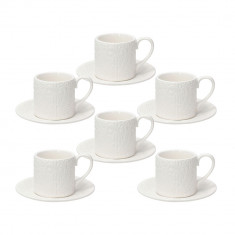 Set 6 cesti de cafea cu farfurie Ornament, Tognana Porcellane, 70 ml, portelan, alb