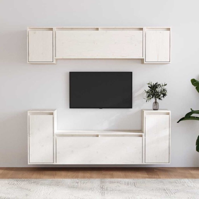 vidaXL Comode TV, 6 buc., alb, lemn masiv de pin