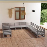 VidaXL Set mobilier de grădină, 11 piese, gri, lemn masiv de pin 3075936