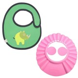 Cumpara ieftin Baveta din Bumbac, pentru Copii, Impermeabila, Model Rinocer si Sapca Reglabila cu cozoroc si protectie urechi pentru copii 0  6 Ani, 30 cm, Roz