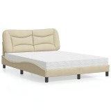 vidaXL Pat cu saltea, crem, 140x200 cm, textil