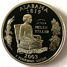 AMERICA QUARTER DOLLAR 2003 AG.900,PROOF, S. (Portretul lui Helen Keller-Alabama