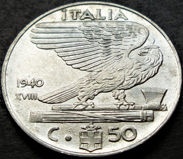 Moneda istorica 50 CENTESIMI - ITALIA FASCISTA, anul 1940 *cod 295
