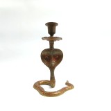 Sfesnic din Alama Sarpe Cobra model gravat decorativ vopsit 15 cm element email suport lumanare