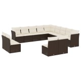 Cumpara ieftin Set canapele de gradina cu perne, 13 piese, maro, poliratan