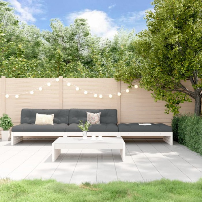 Gossi set mobilier de gradina cu perne, 4 piese, alb, lemn masiv
