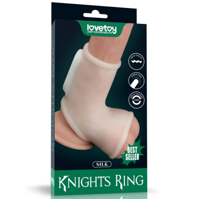 Silk Knights Ring - Manșon pentru Penis și Scrot cu Vibrații, Alb, 12 cm foto