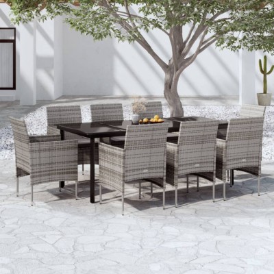 vidaXL Set mobilier de grădină cu perne, 9 piese, gri și negru 3099292 foto