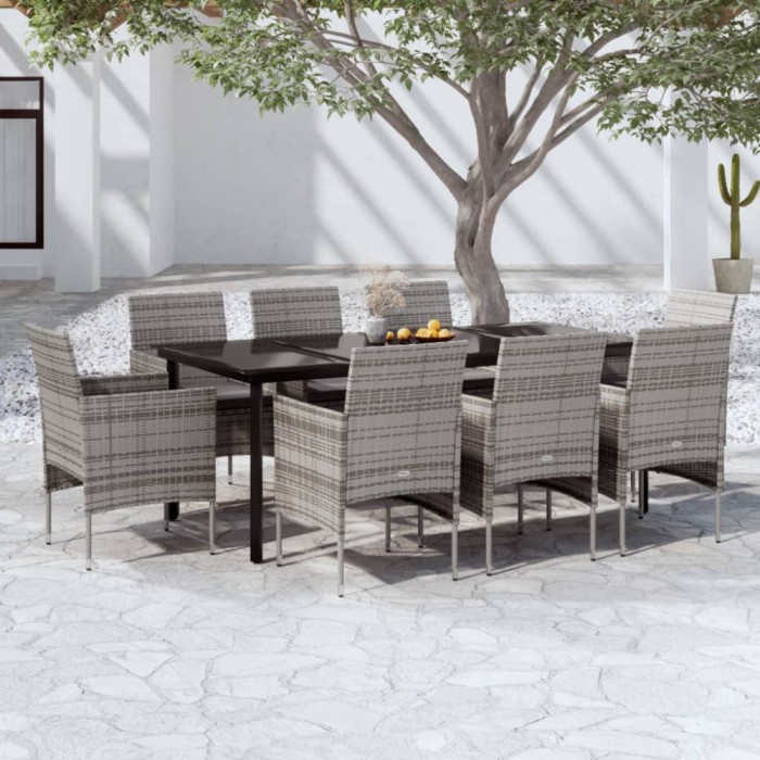 vidaXL Set mobilier de grădină cu perne, 9 piese, gri și negru 3099292