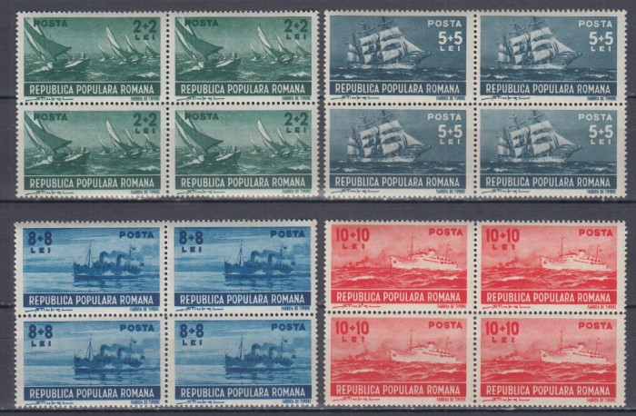 ROMANIA 1948 LP 239 MARINA BLOCURI DE 4 TIMBRE MNH