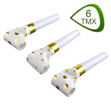 Set Suflători, Buline Aurii, 6 Bucăți, Fluier Inclus, Lungime 9cm Extinsă 23cm, Oem