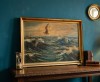 Tablou vechi peisaj marin cu pescăruși pictură &icirc;n ulei semnată, Marine, Realism