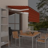 VidaXL Copertină automată senzor v&acirc;nt&amp;LED, portocaliu&amp;maro, 3x2,5 cm