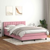 vidaXL Pat box spring cu saltea, roz, 140x220 cm, catifea 3316646