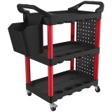 HOMCOM Cărucior pentru scule de 3 niveluri cu panouri perforate m&acirc;ner lateral c&acirc;rlige găleată Negru și Roșu | Aosom Romania