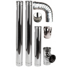 Kit de evacuare cos de fum Fornello, INOX, pentru centrale si termoseminee pe peleti, diametru 80 mm, etansare cu garnitura, complet pentru montaj, 2,