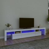 VidaXL Comodă TV cu lumini LED, alb extralucios, 215x36,5x40cm