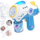 Jucarie Interactiva pentru Baloane de Sapun, Cyrax, Sunete si Lumini, Model Pistol, cu 8 Orificii, 20.6 x 9.4 x 21 cm, Albastru