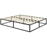 HOMCOM Cadru de Pat de 35cm cu Platforma Dubla din Otel, Cadru 190x160cm, cu Suport cu Lamele de Placaj si Depozitare sub Pat, Negru | Aosom Romania