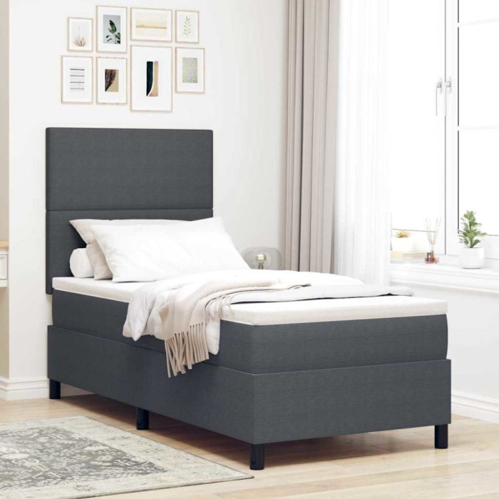 Pat cu Arcuri cu Saltea Gri 90x200 cm Țesătură de corduroy
