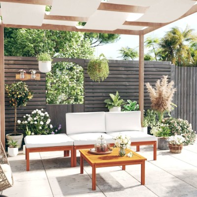 Gossi set mobilier gradina cu perne, crem, 4 piese, lemn masiv acacia foto
