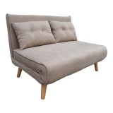 Cumpara ieftin Canapea extensibila Josuane doua locuri bej cu picioare din lemn natural 117x80x81 cm