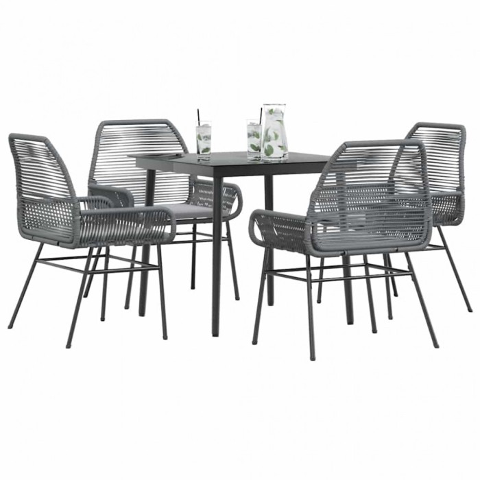 Gossi set de sufragerie de gradina 5 piese sticla poliratan gri