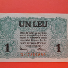 Bancnota 1leu BGR (Banca Generala Romana) 1917 ocupatia germana UNC