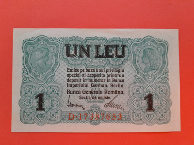 Bancnota 1leu BGR (Banca Generala Romana) 1917 ocupatia germana UNC foto