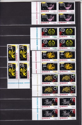 ROMANIA 2002 LP 1576 SEMNELE ZODIACULUI II BLOCURI DE 4 TIMBRE MNH foto